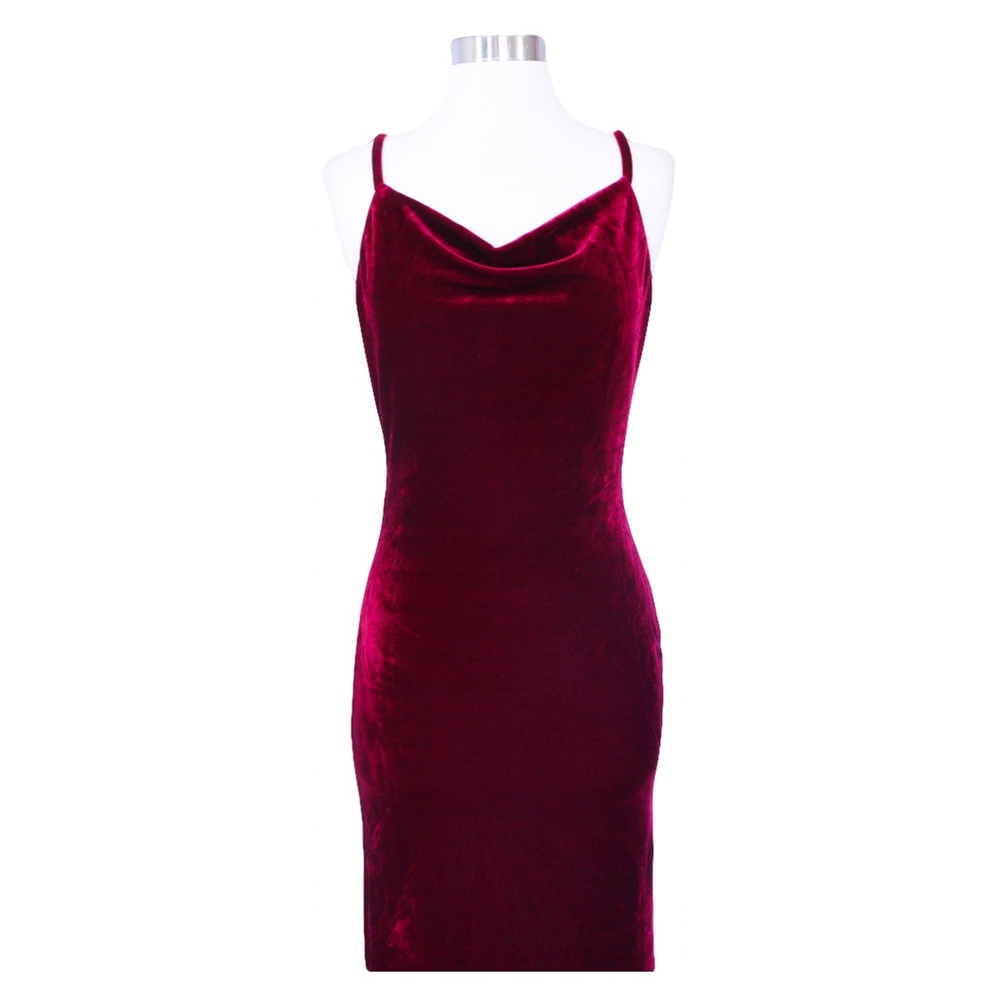 Burgundy Cowl Neckline Bodycon Dress - Picture 6 of 8